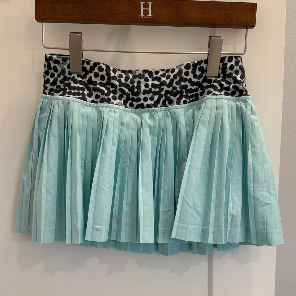 Pleated Blue Skirt with Animal Print Waistband